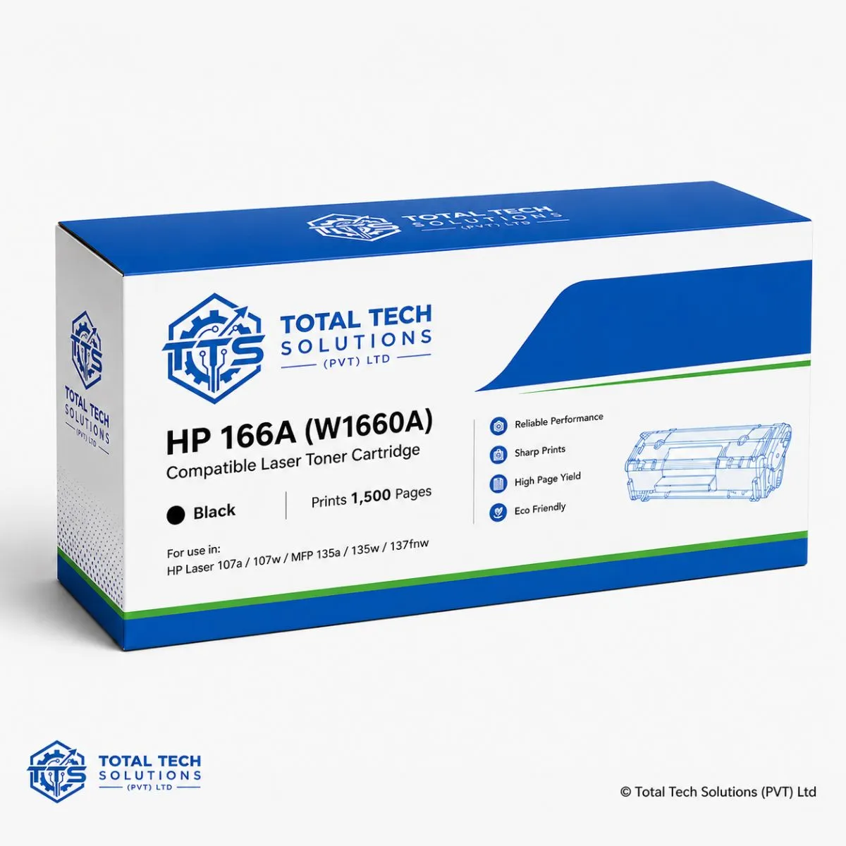 Total Tech Solutions HP 166A Compatible Black Laser Toner Cartridge - W1660A, image 2