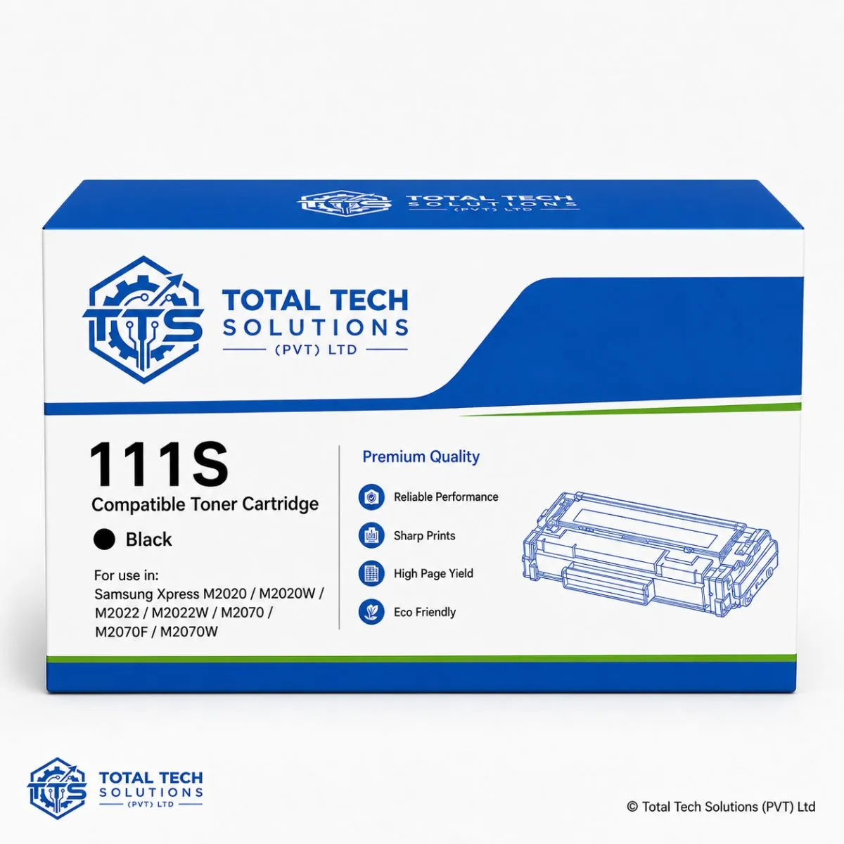 Total Tech Solutions Samsung MLT-D111S Compatible Black Toner Cartridge for Xpress M2020 / M2026 / M2070 / M2071 Series, image 2