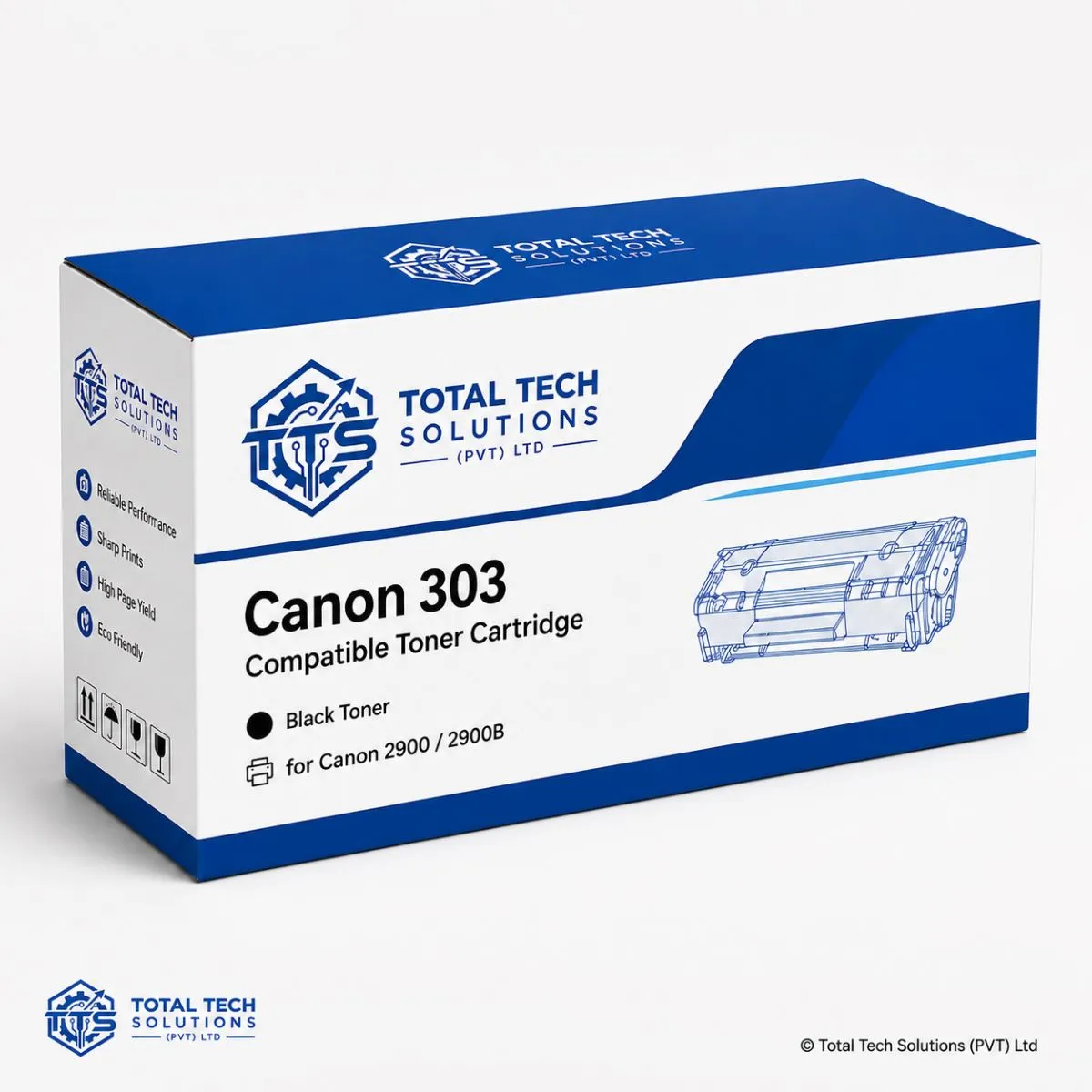 Total Tech Solutions Canon 303 Black Compatible Toner Cartridge for LBP2900 / LBP2900B, image 2