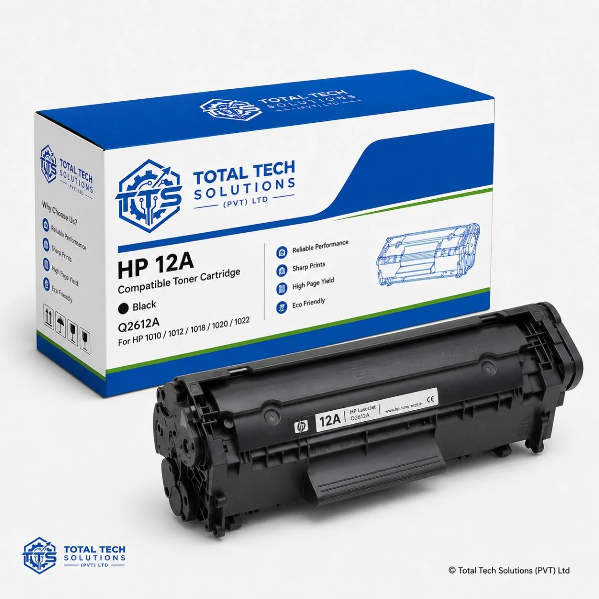 Total Tech Solutions HP 12A Compatible Black Toner Cartridge for HP 1010 / 1012 / 1018 / 1020 / 1022 - Q2612A, image 2
