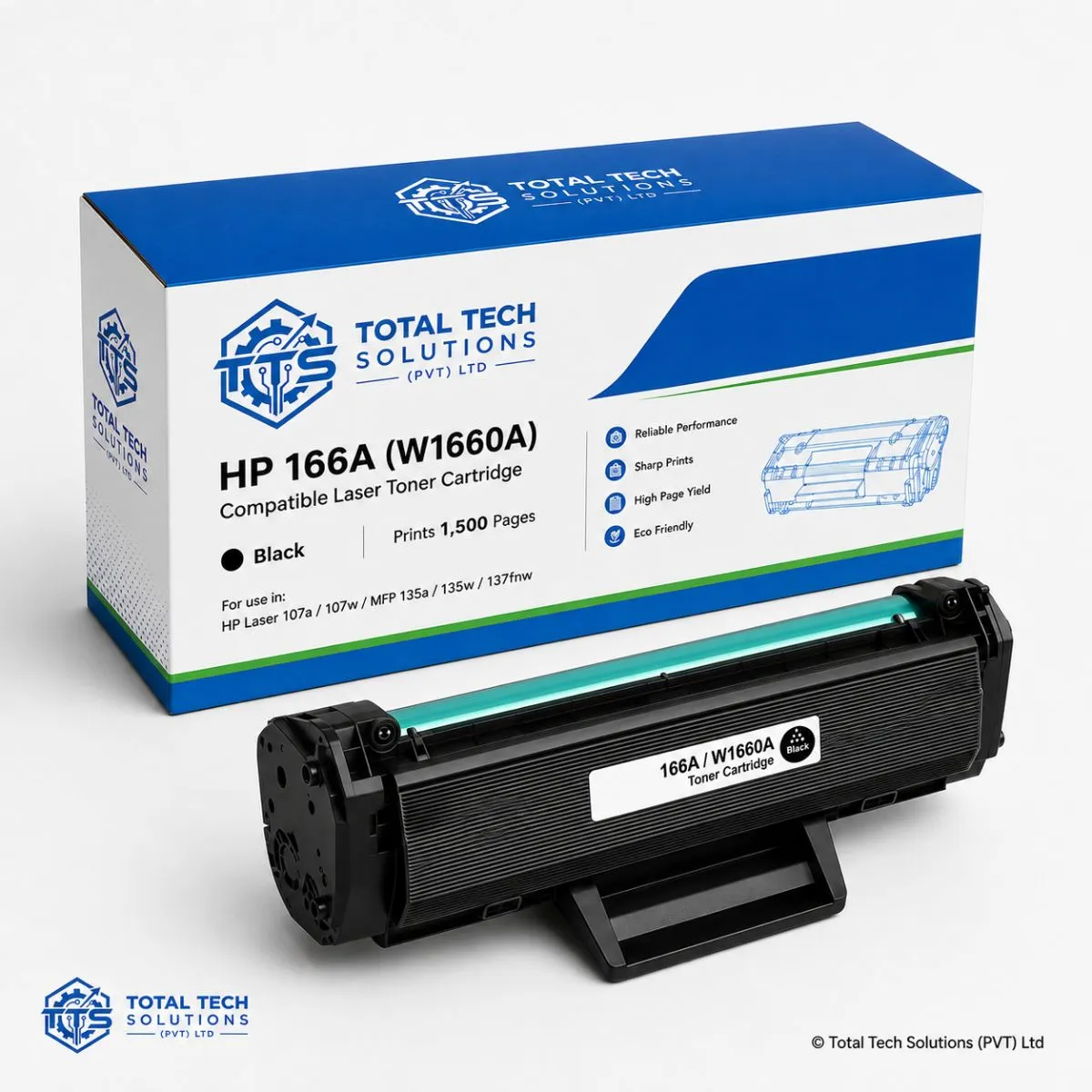 Total Tech Solutions HP 166A Compatible Black Laser Toner Cartridge - W1660A
