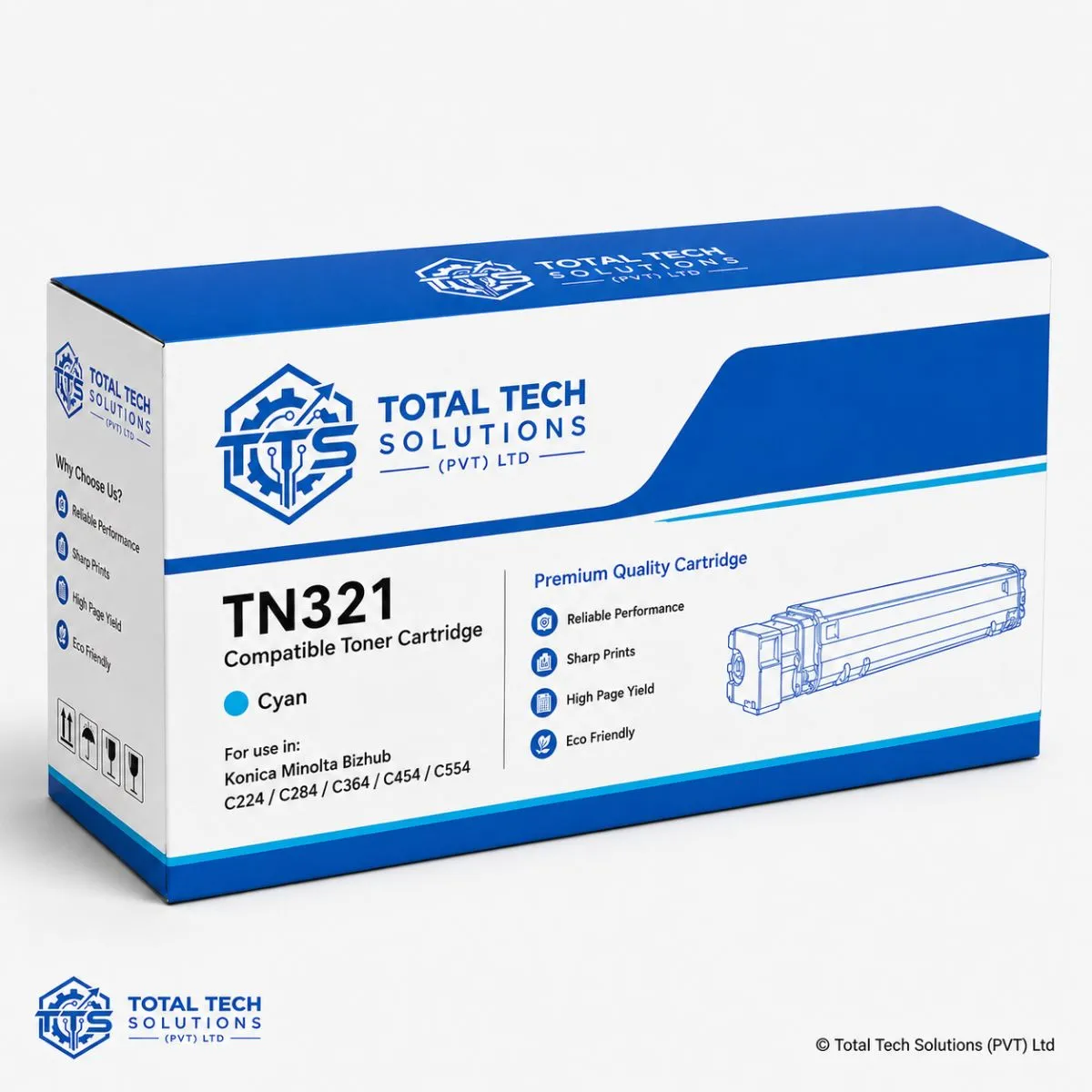 Total Tech Solutions TN-321 Compatible Black/Cyan/Magenta/Yellow Toner Cartridge for Konica Minolta Bizhub C224/C224e/C284/C284e/C364/C364e