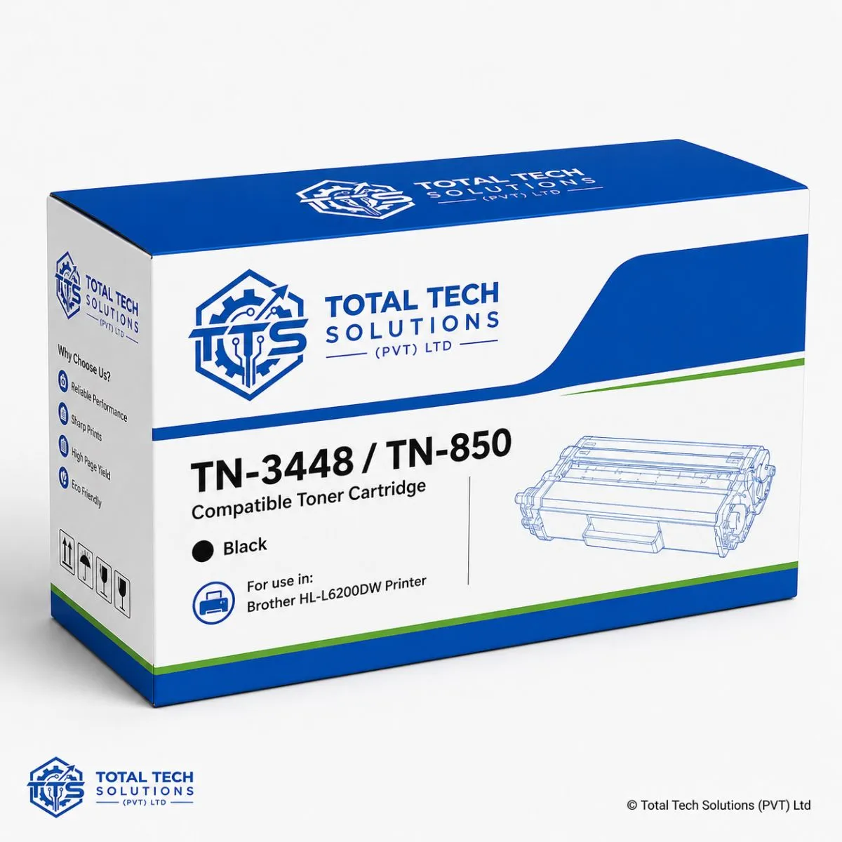 Total Tech Solutions TN-3448 / TN-850 Compatible Black Toner Cartridge for Brother HL-L6200DW Printer
