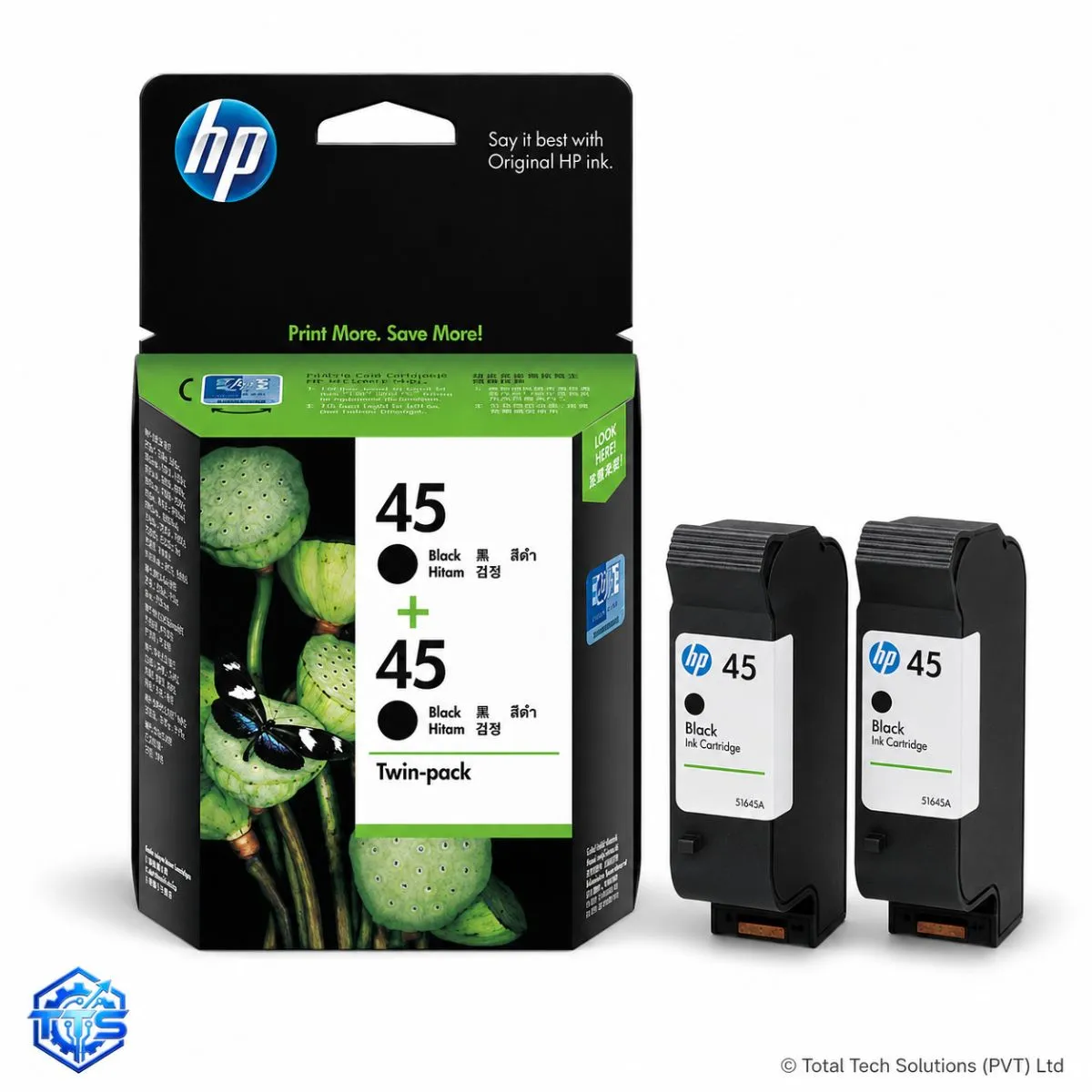 HP 45 Black Twin Pack Ink Cartridges