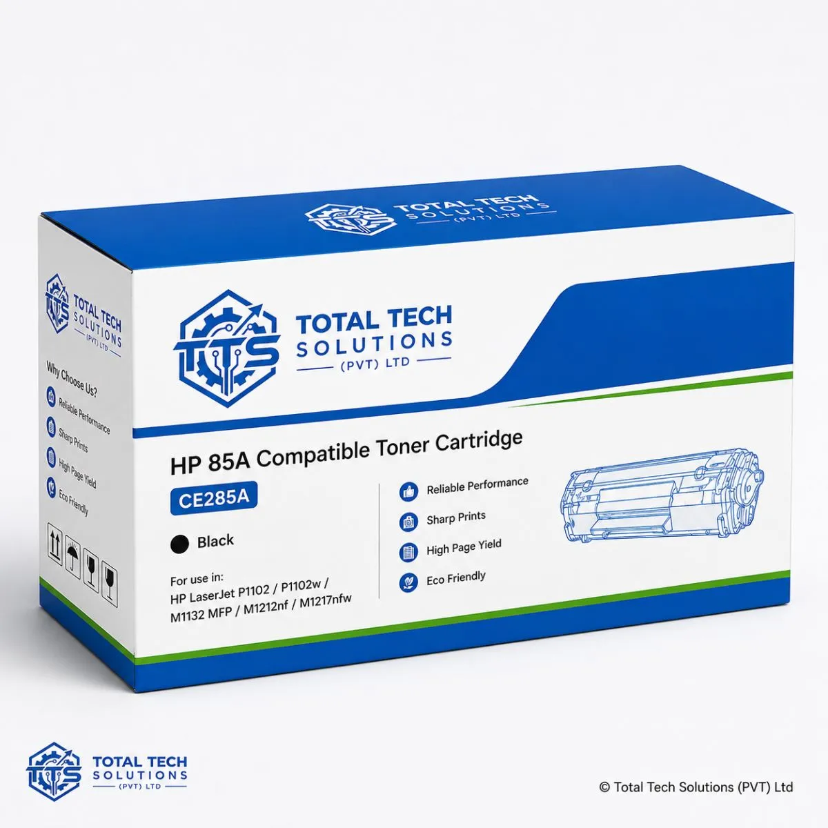 Total Tech Solutions HP 85A Compatible Black Toner Cartridge for HP LaserJet Pro P1102 - CE285A, image 2