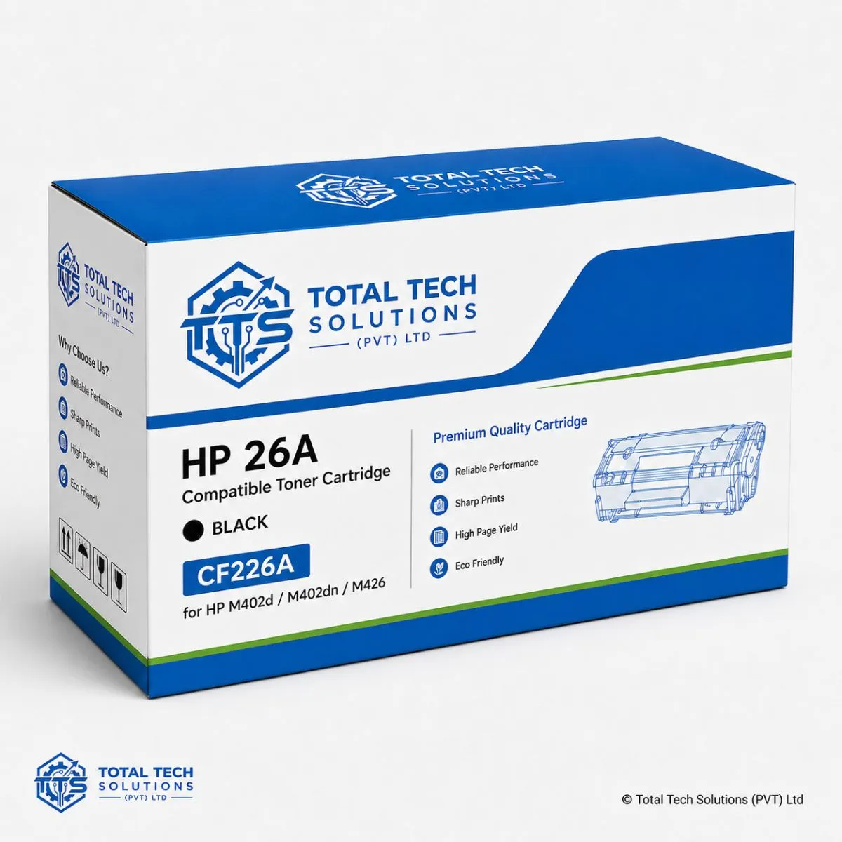 Total Tech Solutions HP 26A Compatible Black Toner Cartridge for HP M402d / M402dn / M426 - CF226A