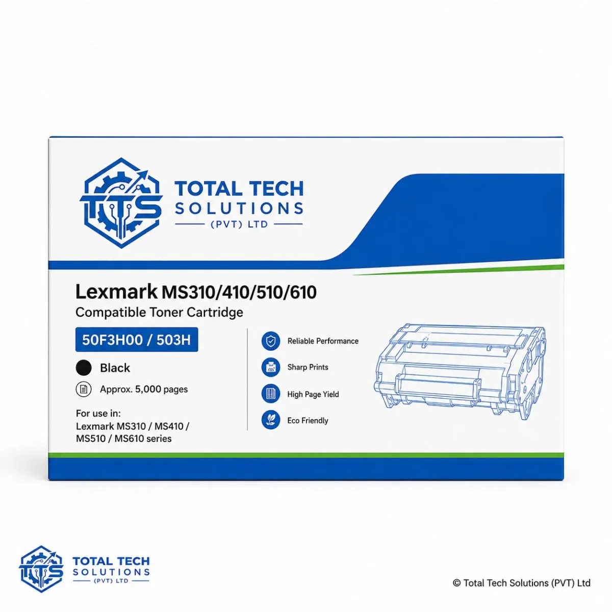 Lexmark Compatible Lexmark MS310 / MS410 / MS510 / MS610 Compatible Toner Black 5000 Page 50F3H00