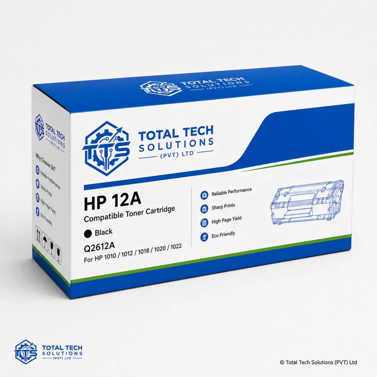 Total Tech Solutions HP 12A Compatible Black Toner Cartridge for HP 1010 / 1012 / 1018 / 1020 / 1022 - Q2612A, image 3