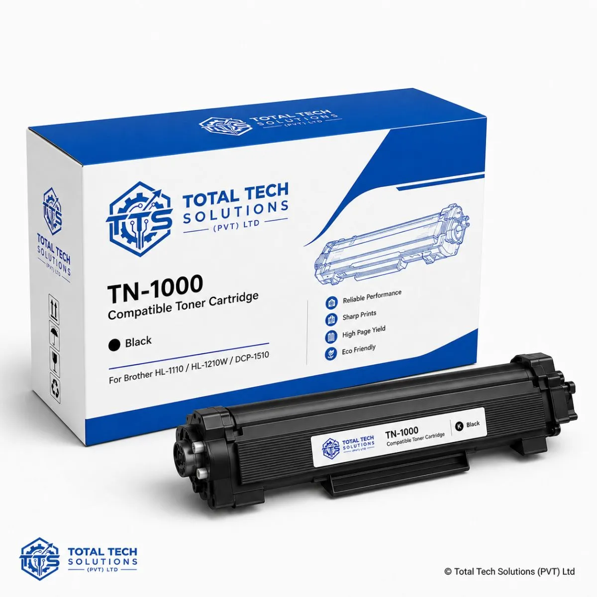 Total Tech Solutions TN-1000 Compatible Black Toner Cartridge for Brother HL-1110 / HL-1210W / DCP-1510 Printers, image 4