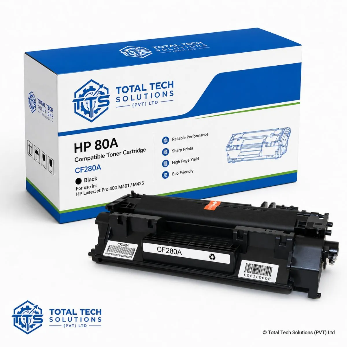 Total Tech Solutions HP 80A Compatible Black Toner Cartridge - CF280A, image 2