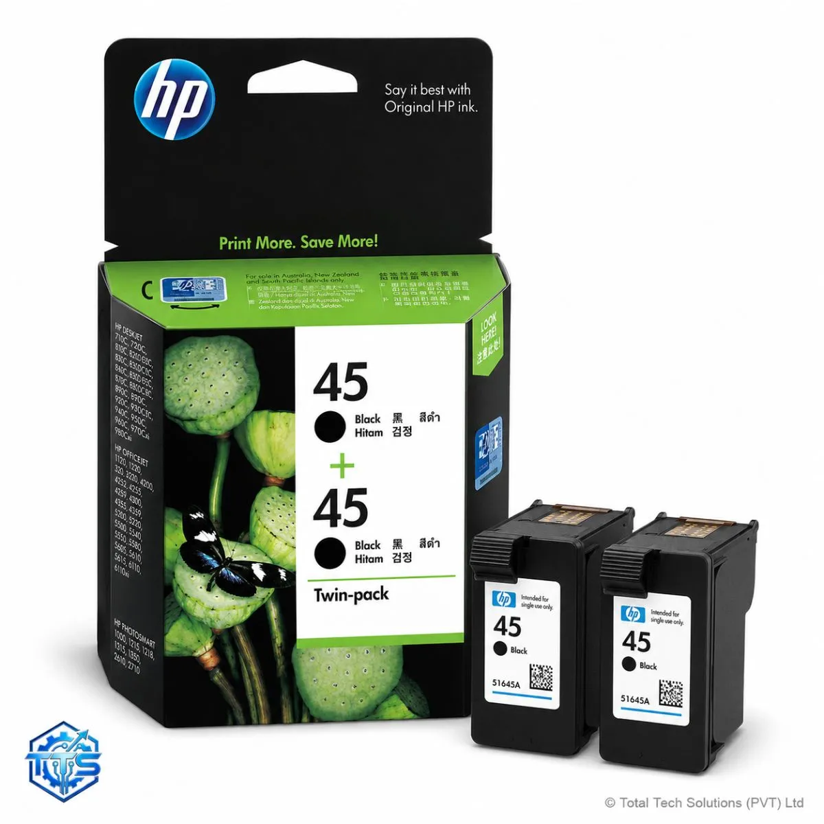 HP 45 Black Twin Pack Ink Cartridges, image 2
