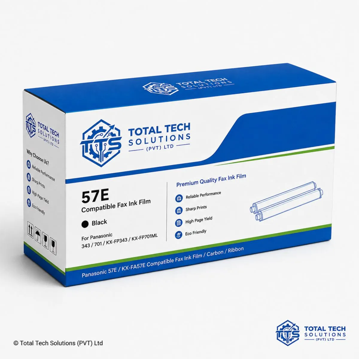 Total Tech Solutions Compatible KX-FA57E Fax Ink Film for Panasonic KX-FP343 / KX-FP701ML, image 3