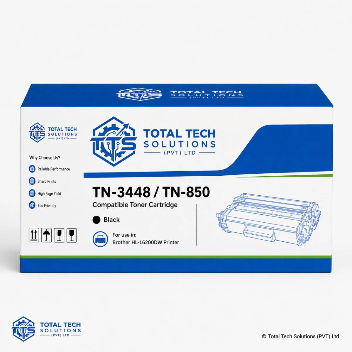 Total Tech Solutions TN-3448 / TN-850 Compatible Black Toner Cartridge for Brother HL-L6200DW Printer, image 2