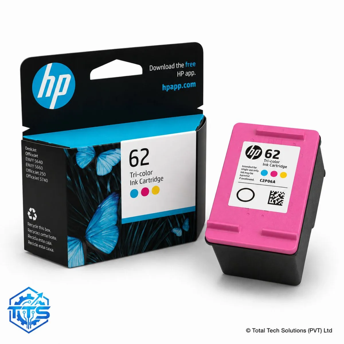 HP 62 Tri-color Original Ink Cartridge, image 2