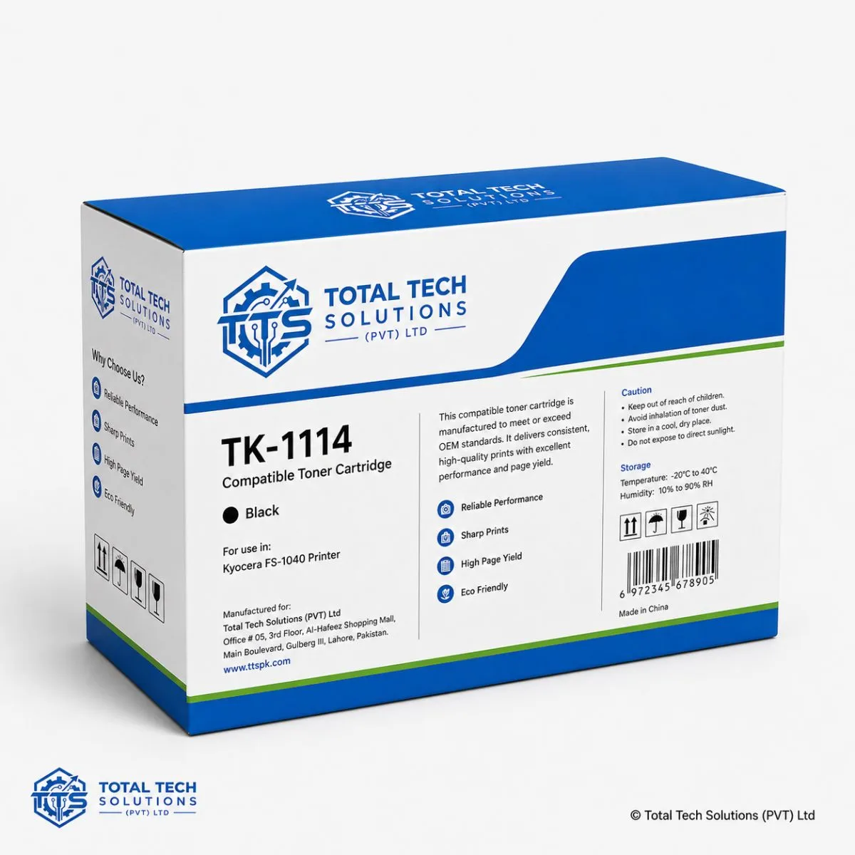 Total Tech Solutions TK-1114 Compatible Black Toner Cartridge for Kyocera FS-1040, image 4
