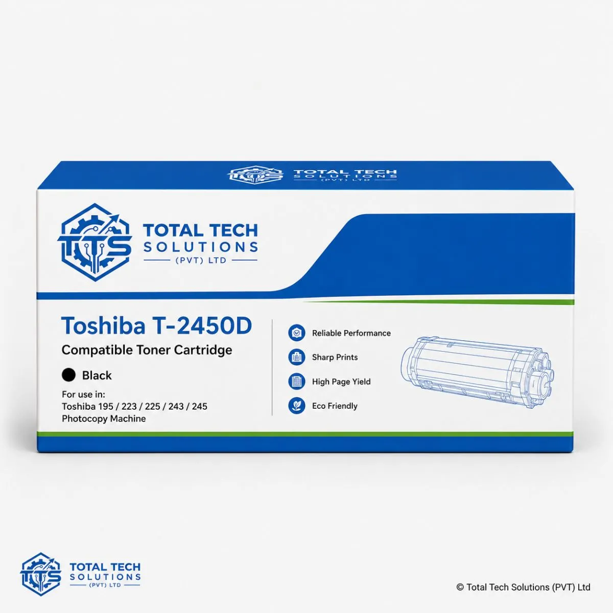 Total Tech Solutions Toshiba T-2450D Compatible Black Toner Cartridge for e-STUDIO 195 / 223 / 225 / 243 / 245