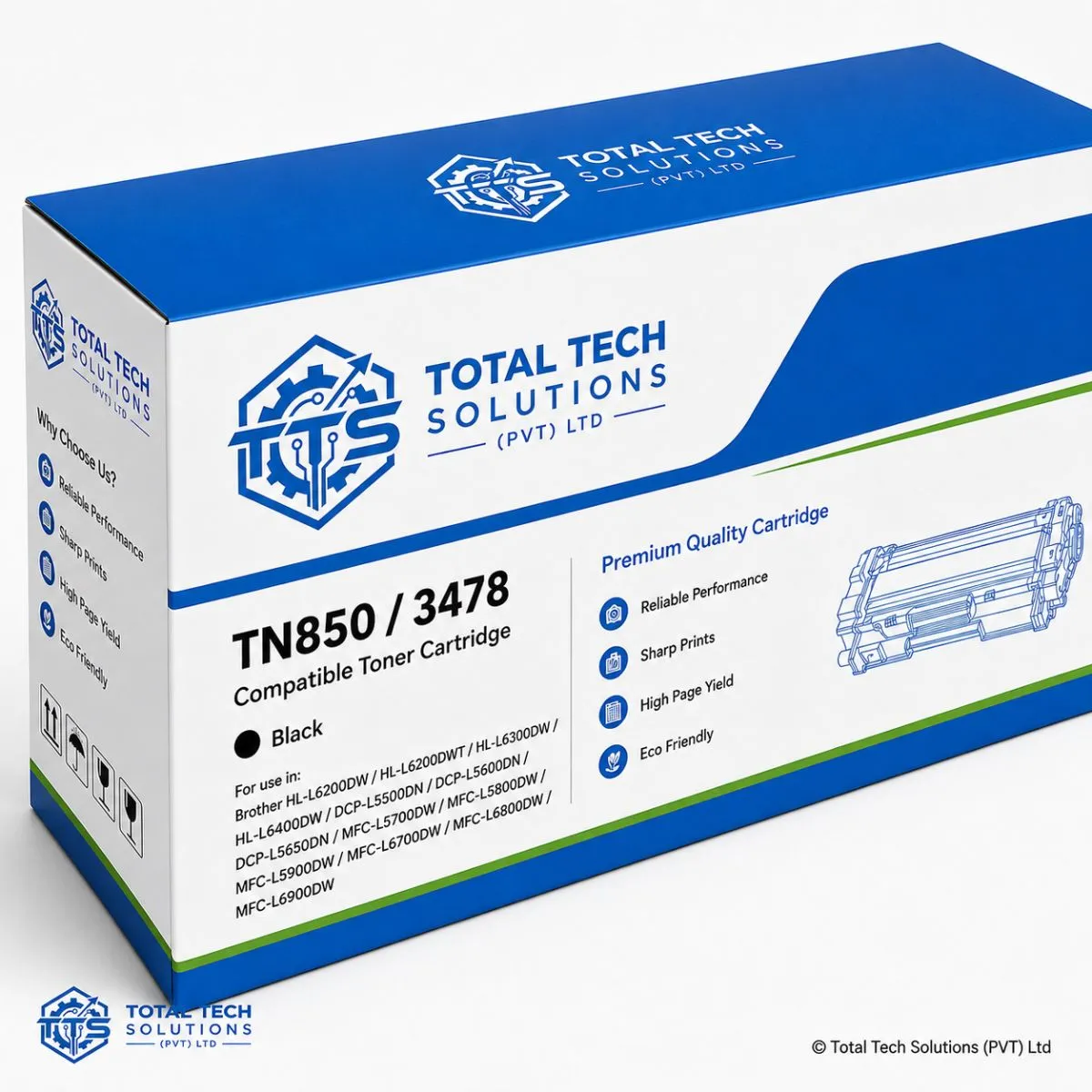 Brother Compatible Brother HL-L6200DW Compatible Toner Cartridge TN850 / TN3478 Black, image 3