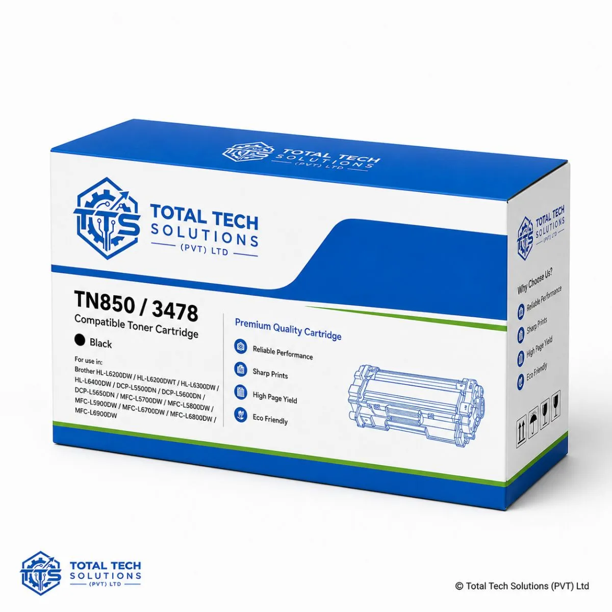 Brother Compatible Brother HL-L6200DW Compatible Toner Cartridge TN850 / TN3478 Black, image 2