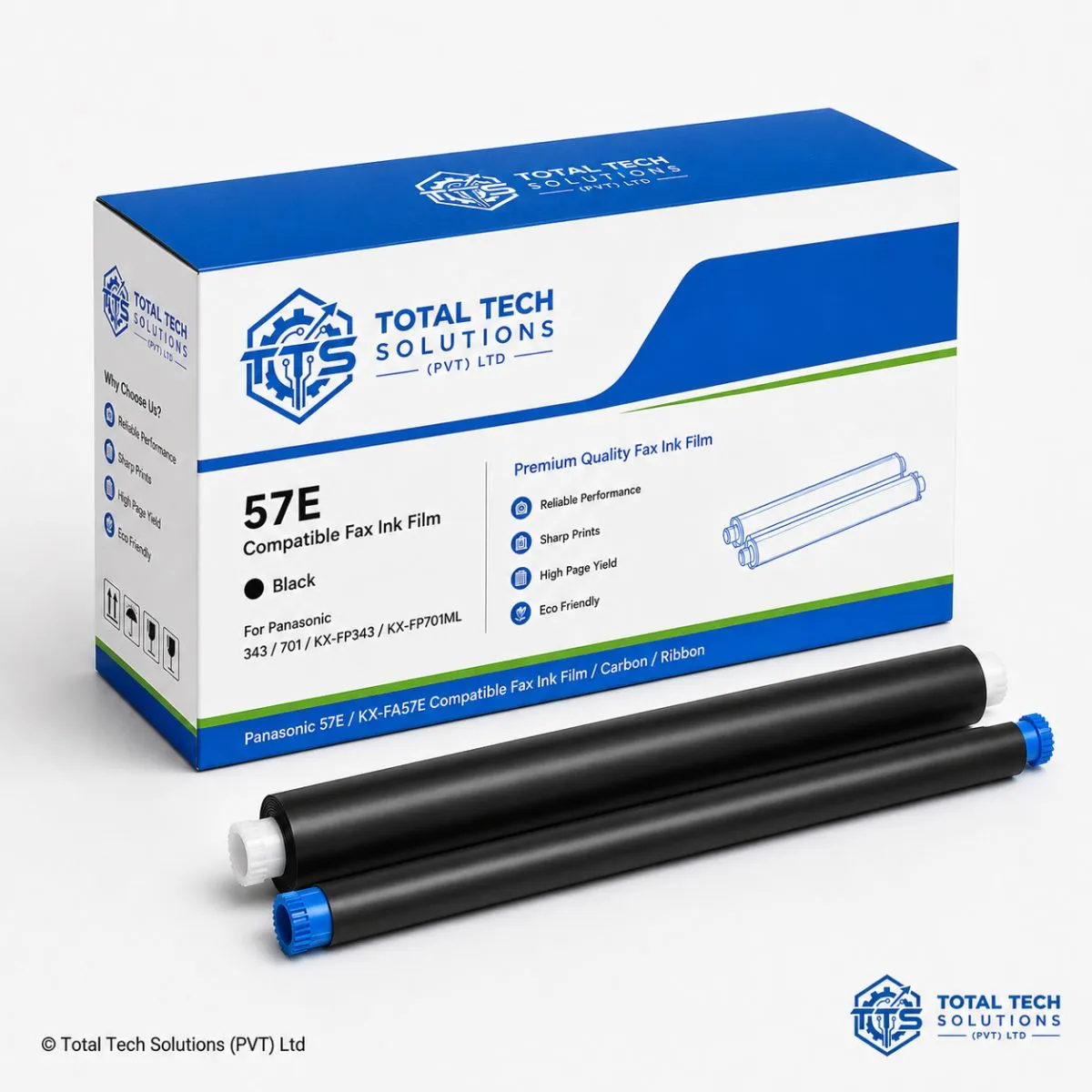 Total Tech Solutions Compatible KX-FA57E Fax Ink Film for Panasonic KX-FP343 / KX-FP701ML, image 2