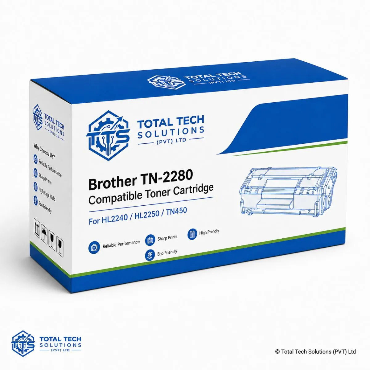 Total Tech Solutions Brother TN-2280 Black Compatible High Yield Toner Cartridge for HL2240/HL2250 - TN450, image 3