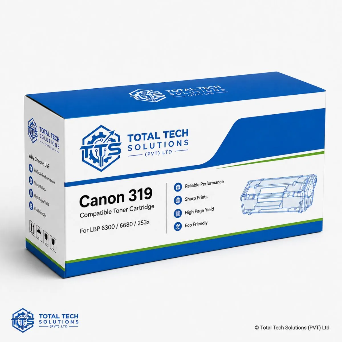 Total Tech Solutions Canon 319 Black Compatible Toner Cartridge for LBP6300/LBP6680/LBP253x, image 2