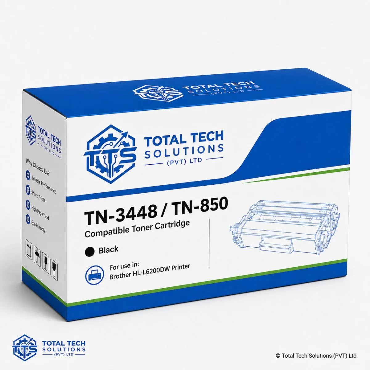 Total Tech Solutions TN-3448 / TN-850 Compatible Black Toner Cartridge for Brother HL-L6200DW Printer, image 3