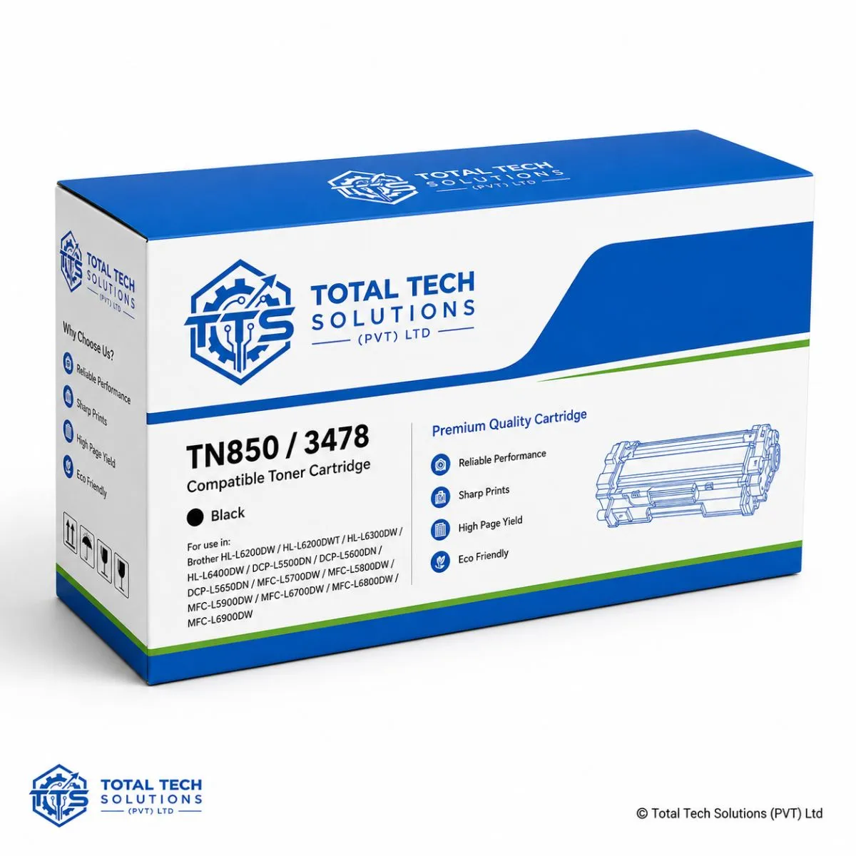 Brother Compatible Brother HL-L6200DW Compatible Toner Cartridge TN850 / TN3478 Black