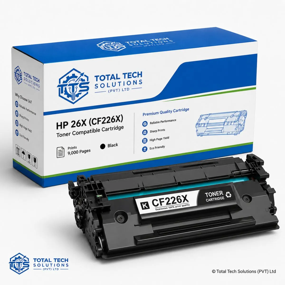 Total Tech Solutions HP 26X Compatible High-Yield Black Toner Cartridge - CF226X - Prints 9,000 Pages, image 2