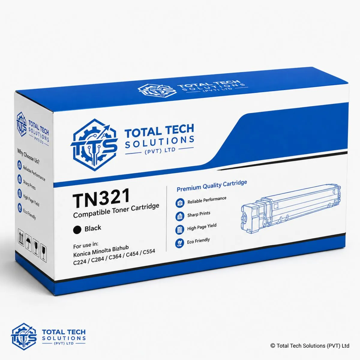 Total Tech Solutions TN-321 Compatible Black/Cyan/Magenta/Yellow Toner Cartridge for Konica Minolta Bizhub C224/C224e/C284/C284e/C364/C364e