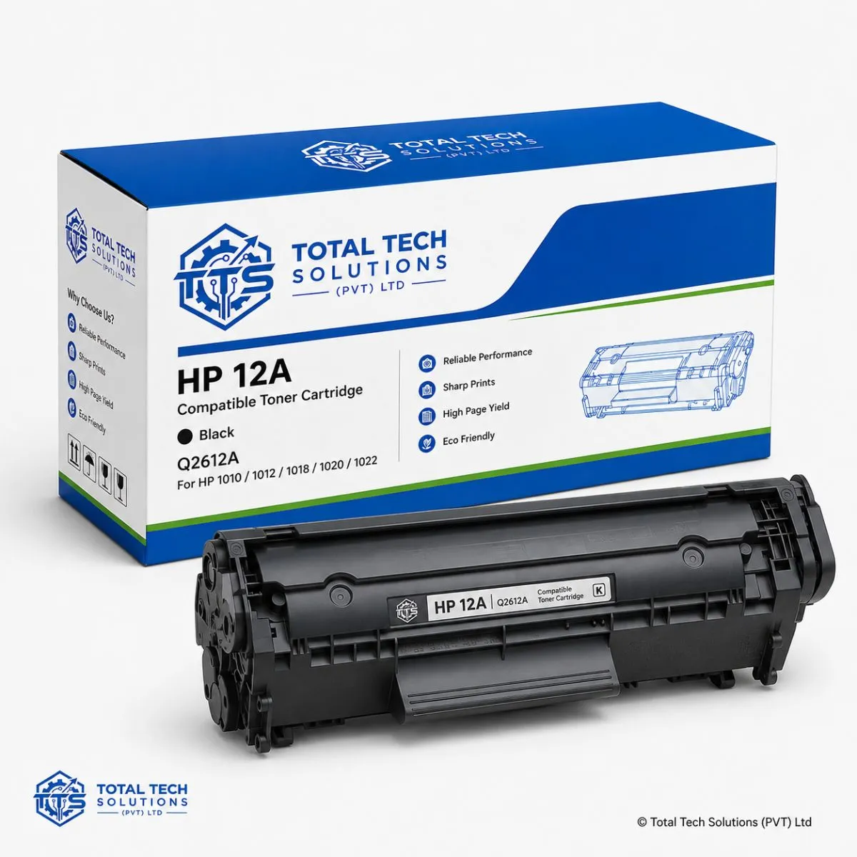 Total Tech Solutions HP 12A Compatible Black Toner Cartridge for HP 1010 / 1012 / 1018 / 1020 / 1022 - Q2612A