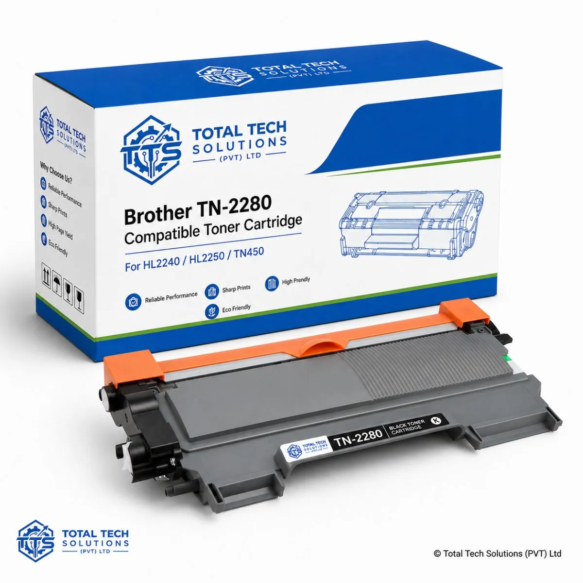 Total Tech Solutions Brother TN-2280 Black Compatible High Yield Toner Cartridge for HL2240/HL2250 - TN450, image 2