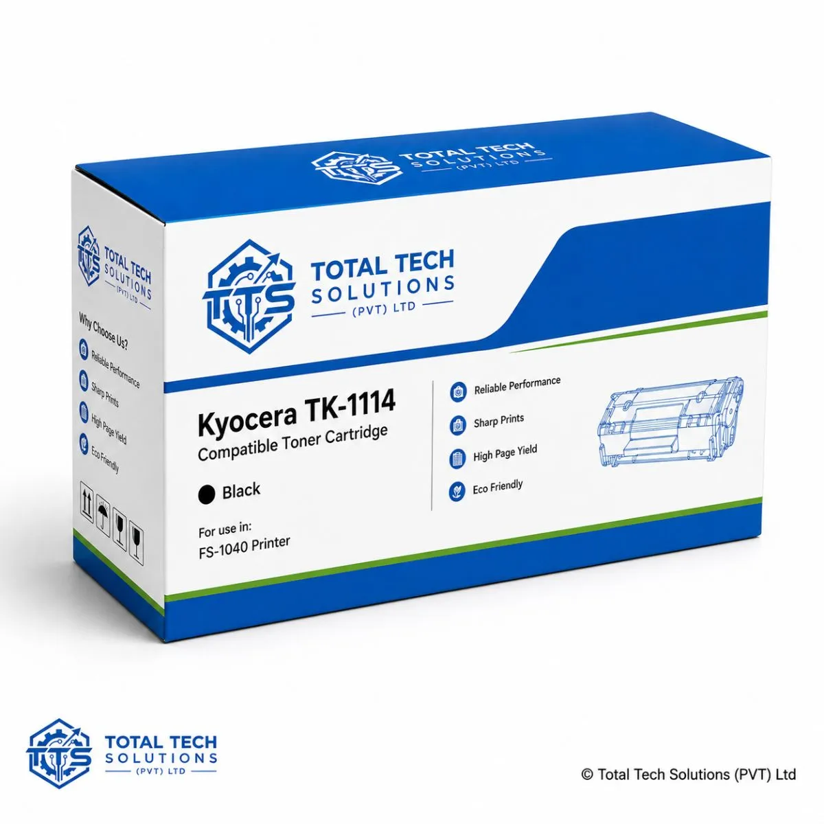Total Tech Solutions Kyocera TK-1114 Compatible Black Toner Cartridge for ECOSYS FS-1040 Printer, image 3