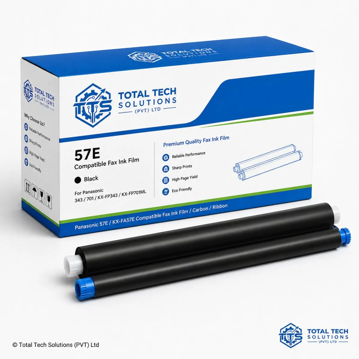 Total Tech Solutions Compatible KX-FA57E Fax Ink Film for Panasonic KX-FP343 / KX-FP701ML