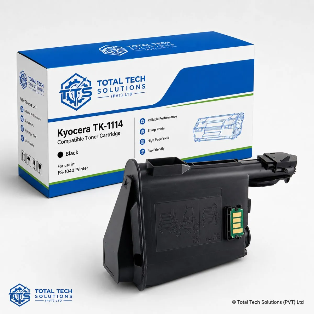 Total Tech Solutions Kyocera TK-1114 Compatible Black Toner Cartridge for ECOSYS FS-1040 Printer