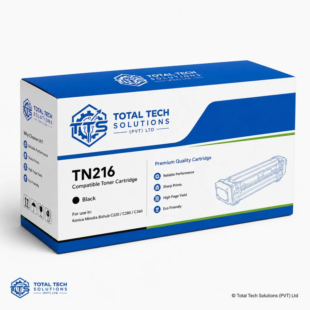 Total Tech Solutions TN-216 Compatible Black Toner Cartridge for Konica Minolta Bizhub C220/C280/C360