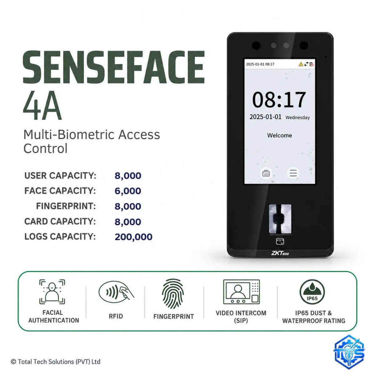 ZKTeco SenseFace 4A Face / Fingerprint / Card Time Attendance & Access Control Terminal, image 3