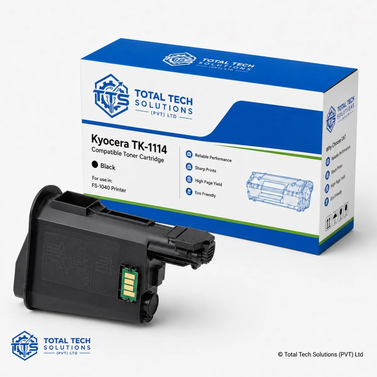Total Tech Solutions Kyocera TK-1114 Compatible Black Toner Cartridge for ECOSYS FS-1040 Printer, image 2